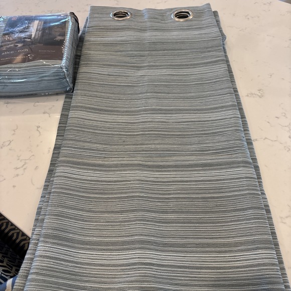 Allen & Roth Window Curtain Grommet Top 2 Panels Teal Stripe 54"x84 0939080 NEW - Picture 3 of 6